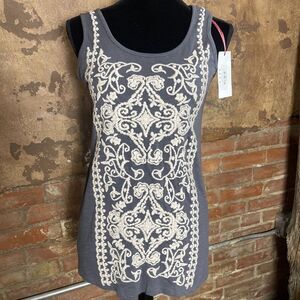 Caite  JosieTank Top Women's Small Embroidered  T Shirt Gray  NWT 82